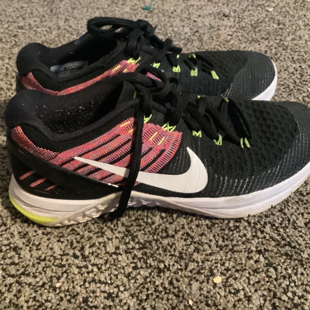 Nike tennis shoes pink and neon